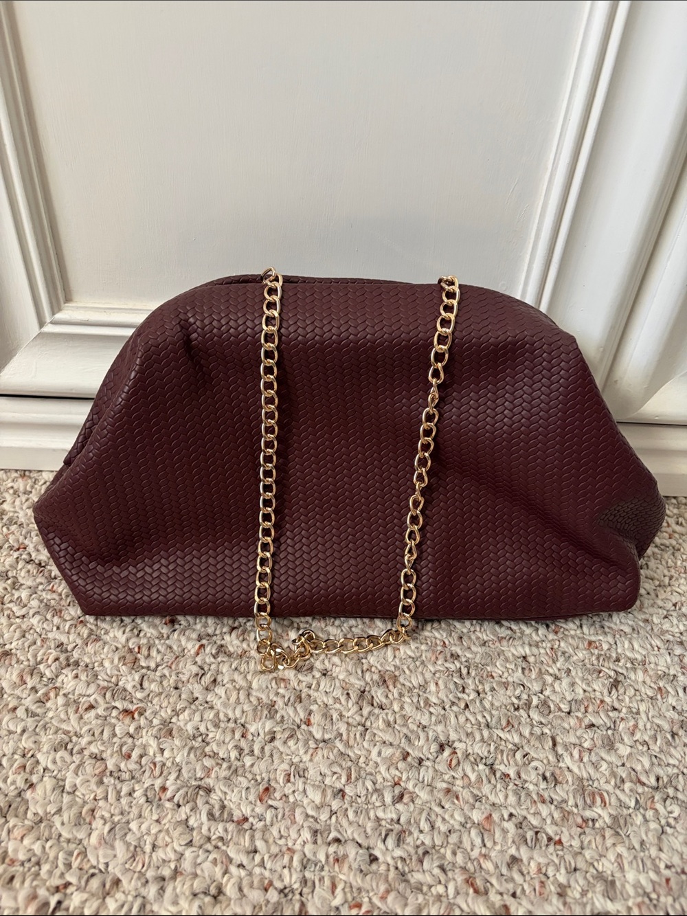 NWOT Woven Leather Chain Shoulder Bag - Burgundy
